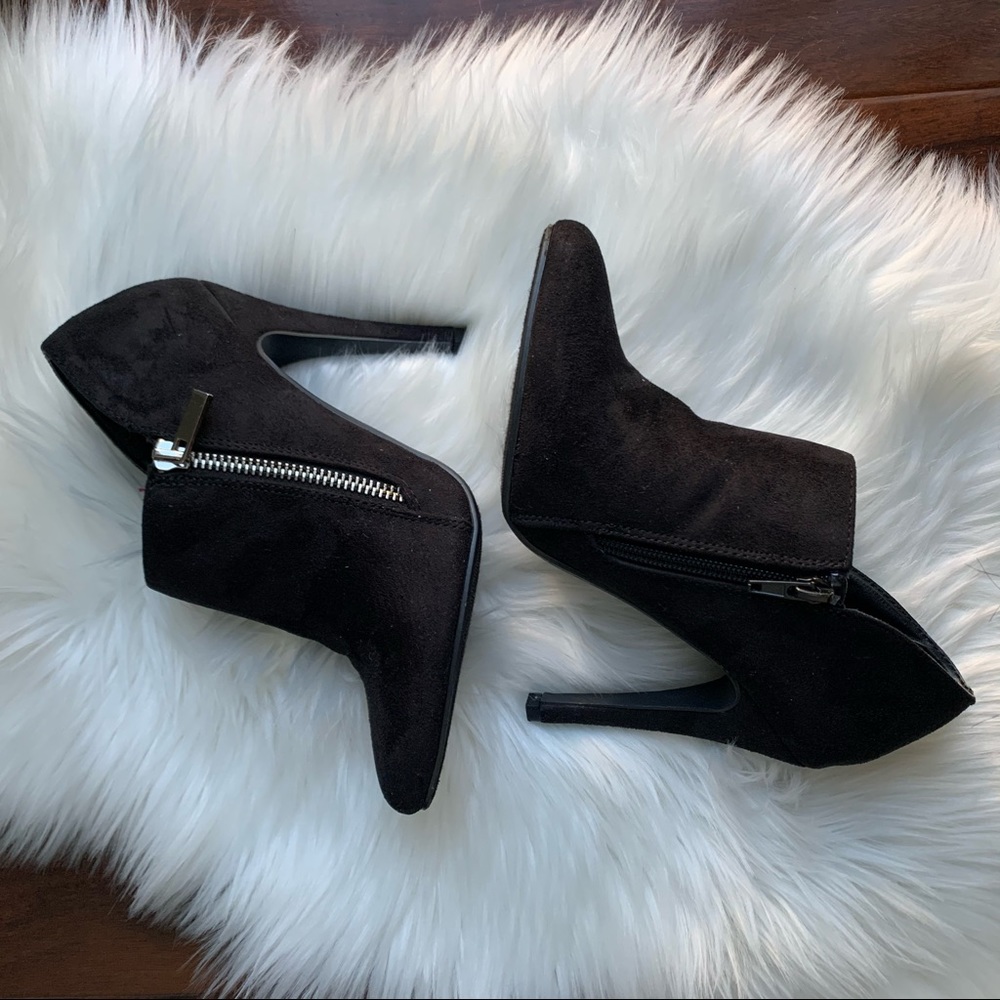 Black suede heeled booties